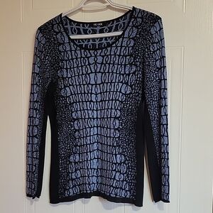 Nic+Zoe Fitted Blue & Black Long Sleeve Blouse US S